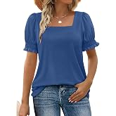 WIHOLL Tops for Women Summer Casual Ruffle Trim Sleeve Square Neck T Shirts
