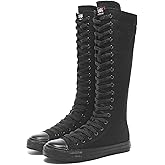 Momuk Women's Fashion Lace Up Knee High Canvas Zip Boots Girls Fancy School Shoes