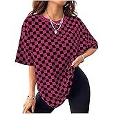 Milumia Women's Checkered Crew Neck Short Sleeve T Shirt Loose Fit Street Tops