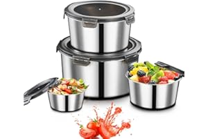 SYAMEET 4-Pack Food Storage Containers with Airtight Lids,Stainless Steel Bento Lunch Box, Leak-Proof Metal Food Storage Boxe