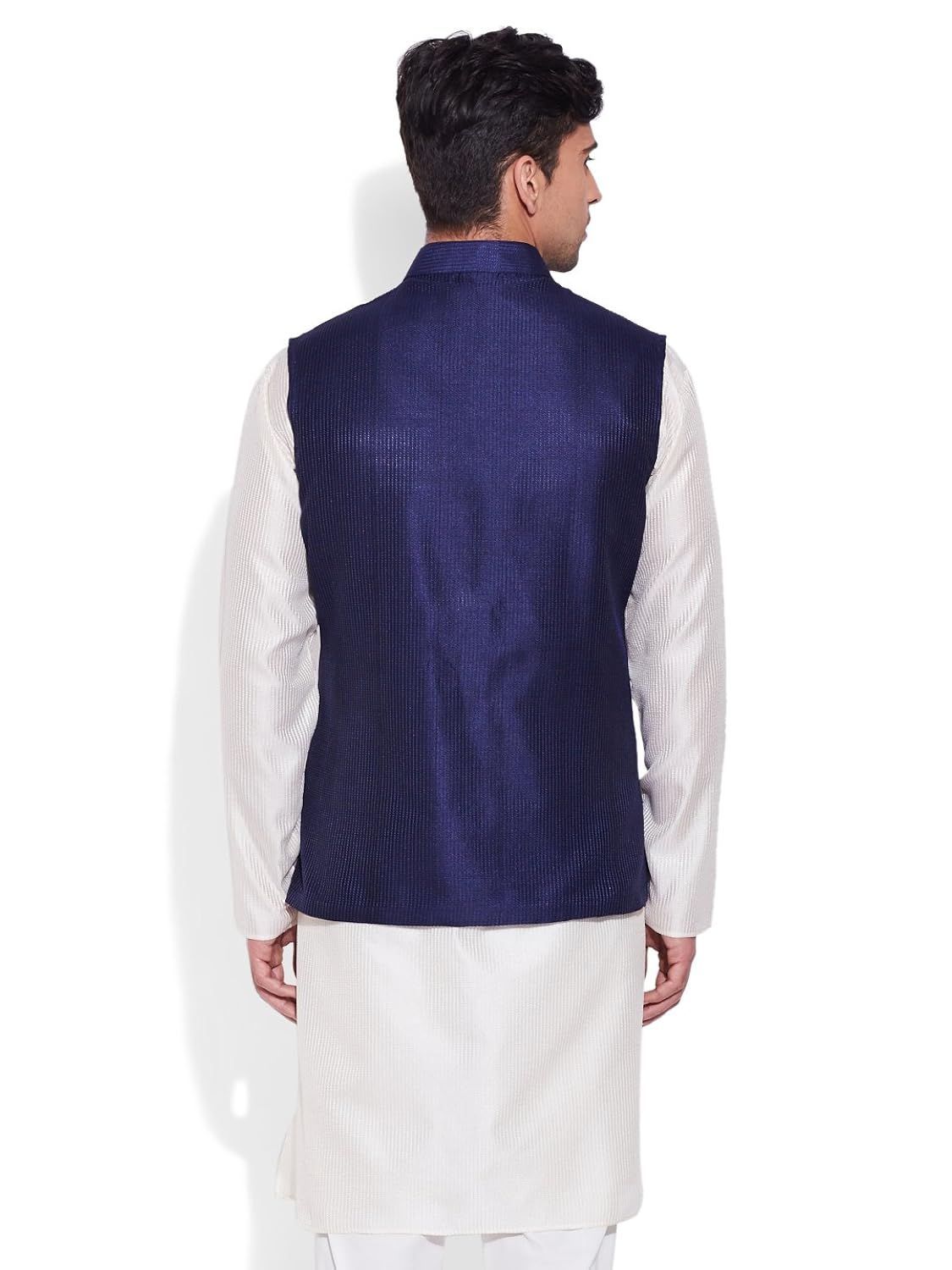 very me men's designer navy faux silk textured nehru jacket