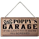 Poppy Gift, Poppy's Garage Sign Gifts, Decorative Hanging Wall Plaque Wood Sign, Farmhouse Decor for Home Garage, Father's Day Gifts for Poppy Grandpa Dad, Woodworking Lover Gift for Poppy