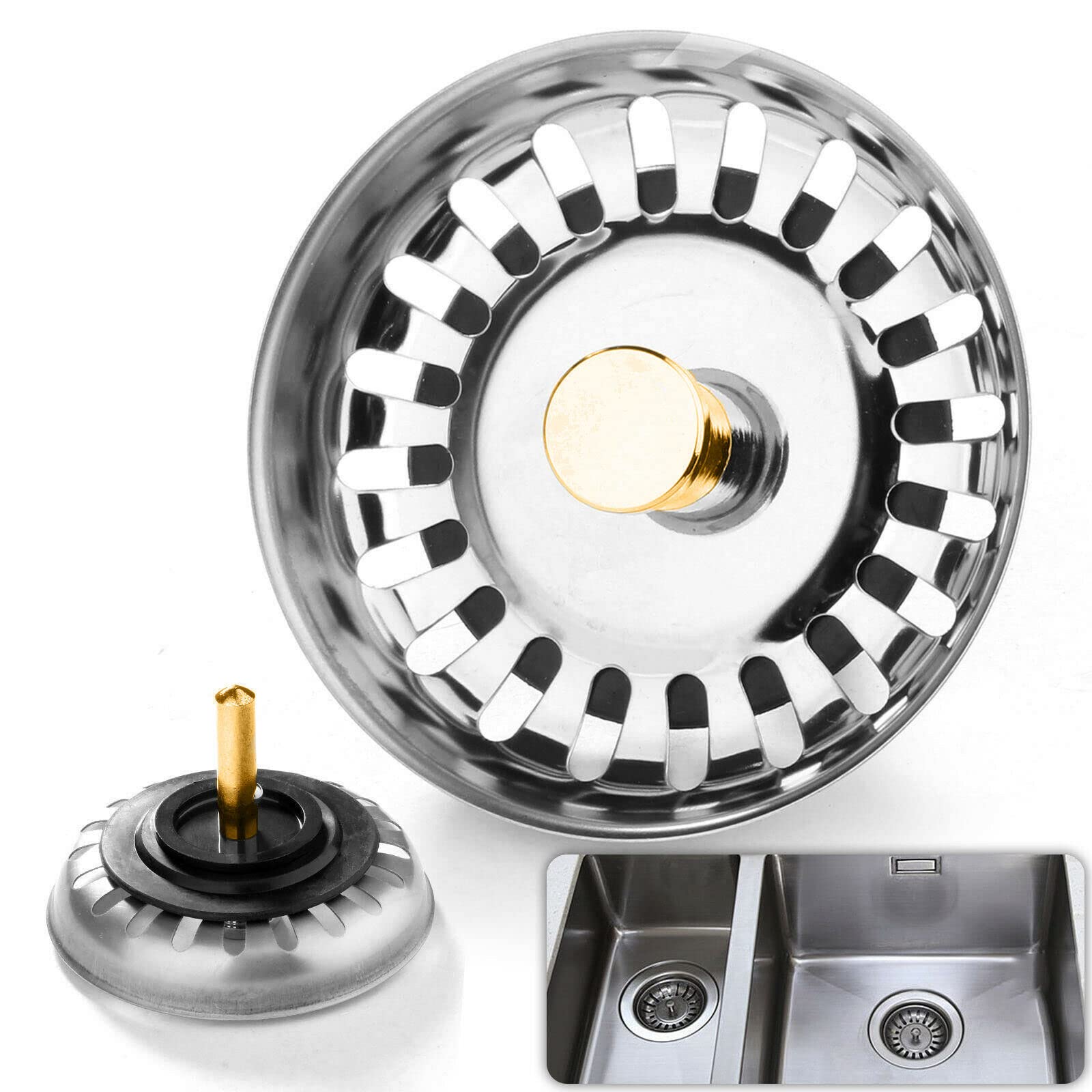 Safekom Premium Stainless Steel Sink Drain Plug and Strainer | Basin Filter Basket Stopper for Kitchen and Bathroom
