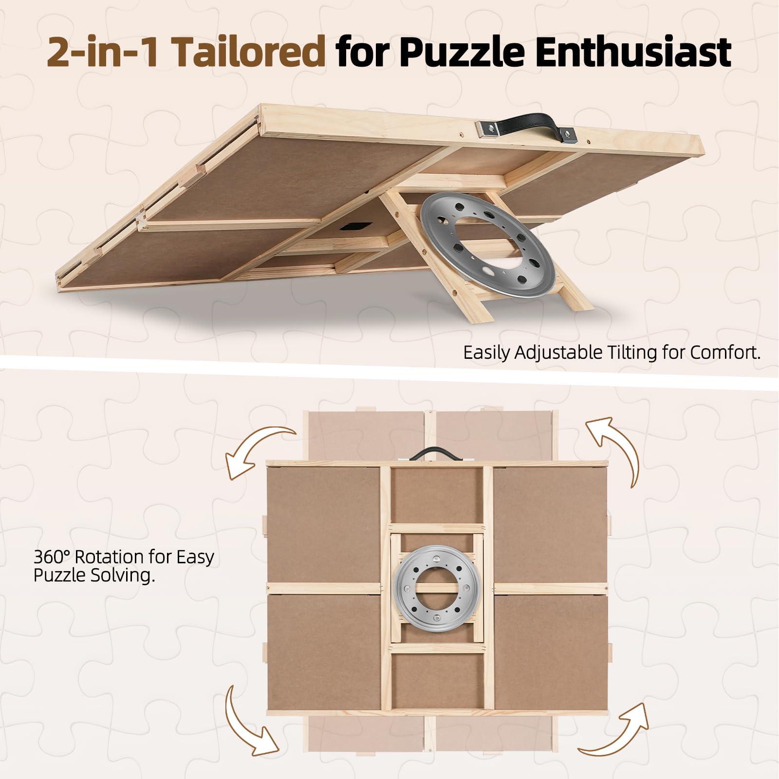 ALL4JIG 1500 Pieces 2-in-1 Tilting & Rotating Puzzle Board for Adults Gifts, Wooden Jigsaw Puzzle Table with 4 Drawers, Portable Board with Lazy Susan and Cover, 25.2