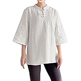 Minibee Women's 3/4 Length Sleeve Tops Cotton Linen Shirts Casual Blouse Summer Tops for Women