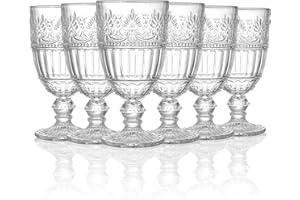 AVLA 6 Pack Glass Goblet, 12 OZ Vintage Wine Glassware, Romantic Wedding Glass Set, Drinking Stemware Beverage Cups for Party
