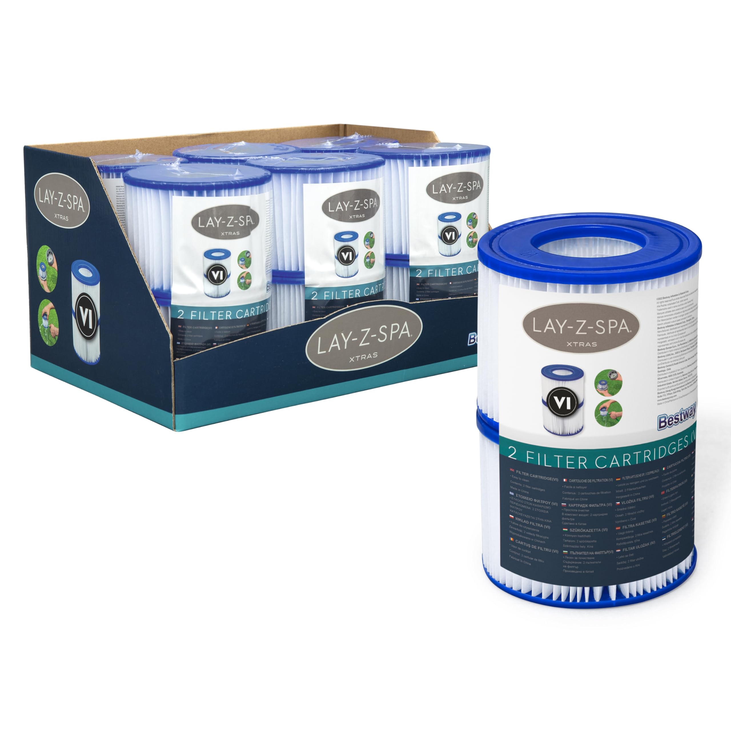 Bestway Filter Cartridge VI for Lay-Z-Spa, White and Blue, Pack of 6 — image 1