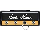 Personalized Guitar Amp Key Holder - Custom Nameplate Wall Rack with 4 Plug Keychains for Music Lovers