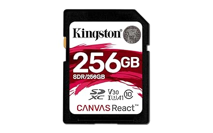 Kingston Canvas React SDR/256GB klasse 10 SD karte, Ideal für Serienaufnahmen und 4K Video