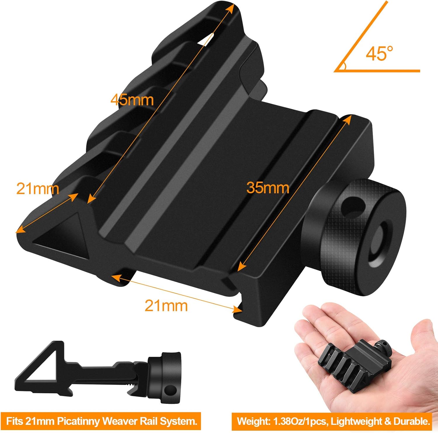 Offset Rail Mounts, LONSEL 4 Slots Aluminum 45 Degree Offset Angle Picatinny Weaver Rail Mount for Flashlight Laser Optic Sight - 3 Pack (4 Slot - 3 PCS) : Sports & Outdoors