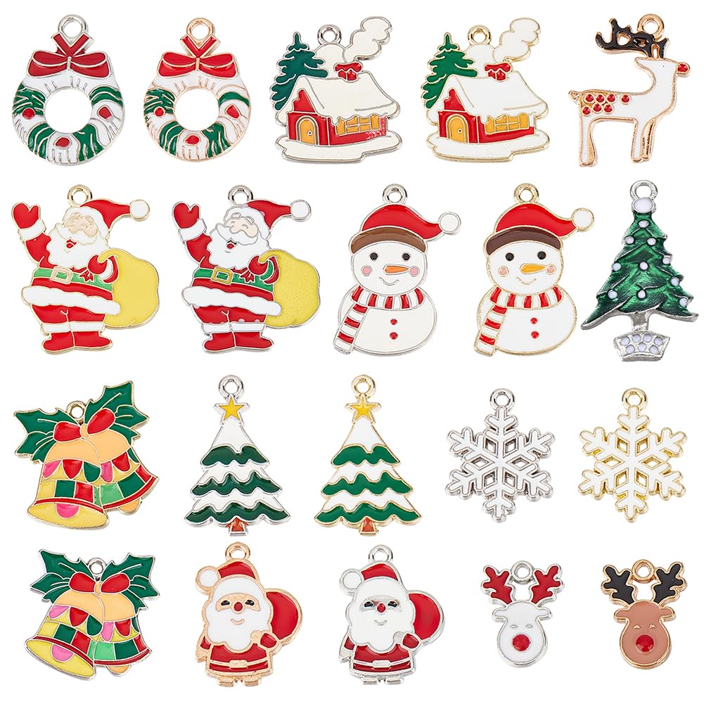 SUNNYCLUE 1 Box 40Pcs 20 Style Christmas Tree Charms Xmas Charms Winter Bulk Bell Santa Claus for jewellery Making DIY Bracelet Necklace Craft Christmas Party Decor Gold Silver — image 1