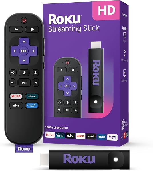 Roku Streaming Stick HD with Voice Remote | Compact 4K Streaming Device for TV with Roku Voice Remote & Long-Range Wi-Fi - Fr