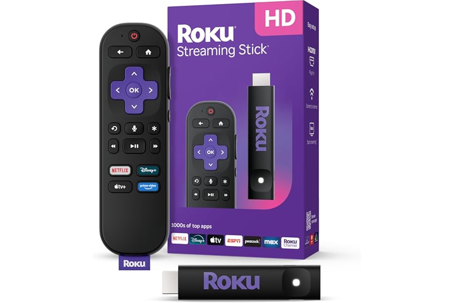 Roku Streaming Stick HD 2025 — HD Streaming Device for TV with Roku Voice Remote, Free & Live TV