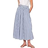 CHARTOU Women Casual Stripe Skirt Back Elastic Waist Long Flowy A Line Skirt with Pockets