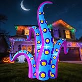 Danxilu Halloween Inflatables 8 FT Giant Octopus Tentacles Outdoor Decor | Blow Up Purple Octopus Legs, Waterproof Durable, Built-in LED Lights, For Yard Roof Outside Lawn Holiday Party, Great Gift