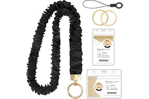 HONSIO Scrunchie Teacher Lanyards for ID Badges Neck Lanyard for Keys Retractable Stretchy Straps with Card Holder for Women