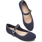 BABUDOG Womens Mary Jane Flats with Strap,Faux Suede Black Flats Shoes,Flats Shoes Women Dressy Comfortable