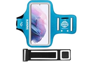 BUMOVE Phone Running Armband for Samsung Galaxy S24+/S23+/S22+, S20 FE/S21 FE, S24 Plus, S23 Plus Gym Workouts Sports Arm Band, with Card Holder (Blue)