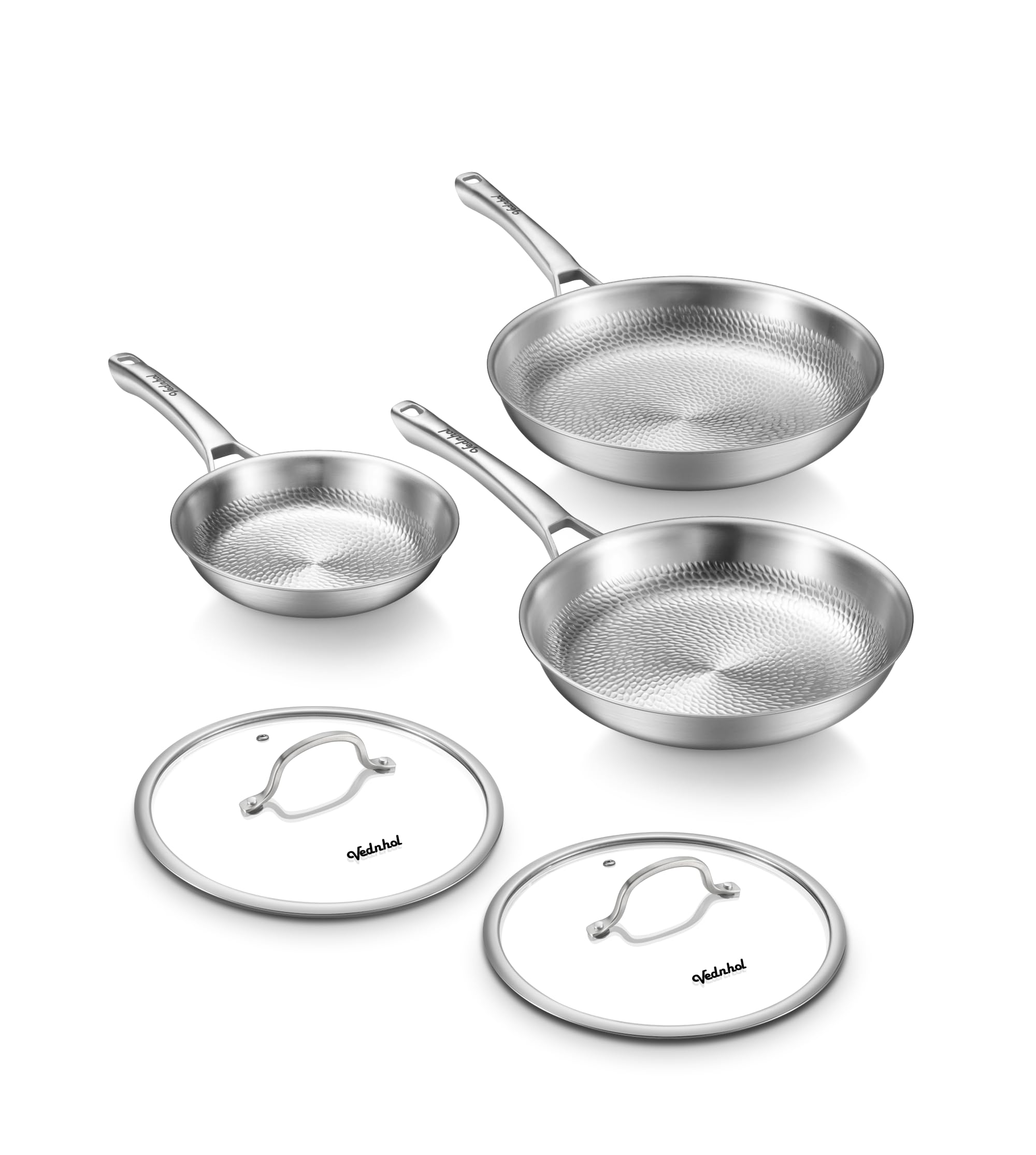 Photo 1 of VEDNHOL Titanium Pans set, 8+10+12Inch Pure Titanium Hammered Pro with Two Lids, Non-Toxic Skillet for Cooking, PFAS/PFOA/PTFE Free Cookware, Dishwasher&Oven Safe, Kitchen Induction Compatible
