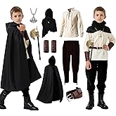 Mecamelon 8 Pcs Medieval Costume for Boys Renaissance Viking Pirate Tunic Outfit for Kids