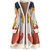 WDIRARA Women's Plus Size Cardigan Sweaters Color Block Long Sleeve Open Front Knit Outerwear