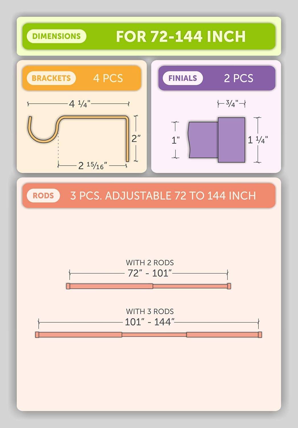 Ivilon Drapery Window Curtain Rod - End Cap Style Design 1 Inch Pole. 72 to 144 Inch Color Warm Gold: Home & Kitchen