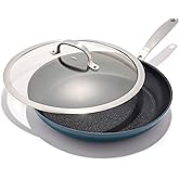 OXO Enhanced 12” Nonstick Frying Pan Skillet with Lid, Ceramic PFAS-Free Cookware, Durable Hard Anodized, Scratch Resistant, Stainless Steel Handle, Eggs & Omelets, Dishwasher & Oven Safe, Storm Blue