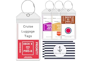 CRUISEAU Cruise Luggage Tag Holders for Carnival, Princess & NCL Cruises 4 Packs, Fits All Carnival, Princess & NCL Cruises Line Ships & Tags for Cruises in 2024-2025