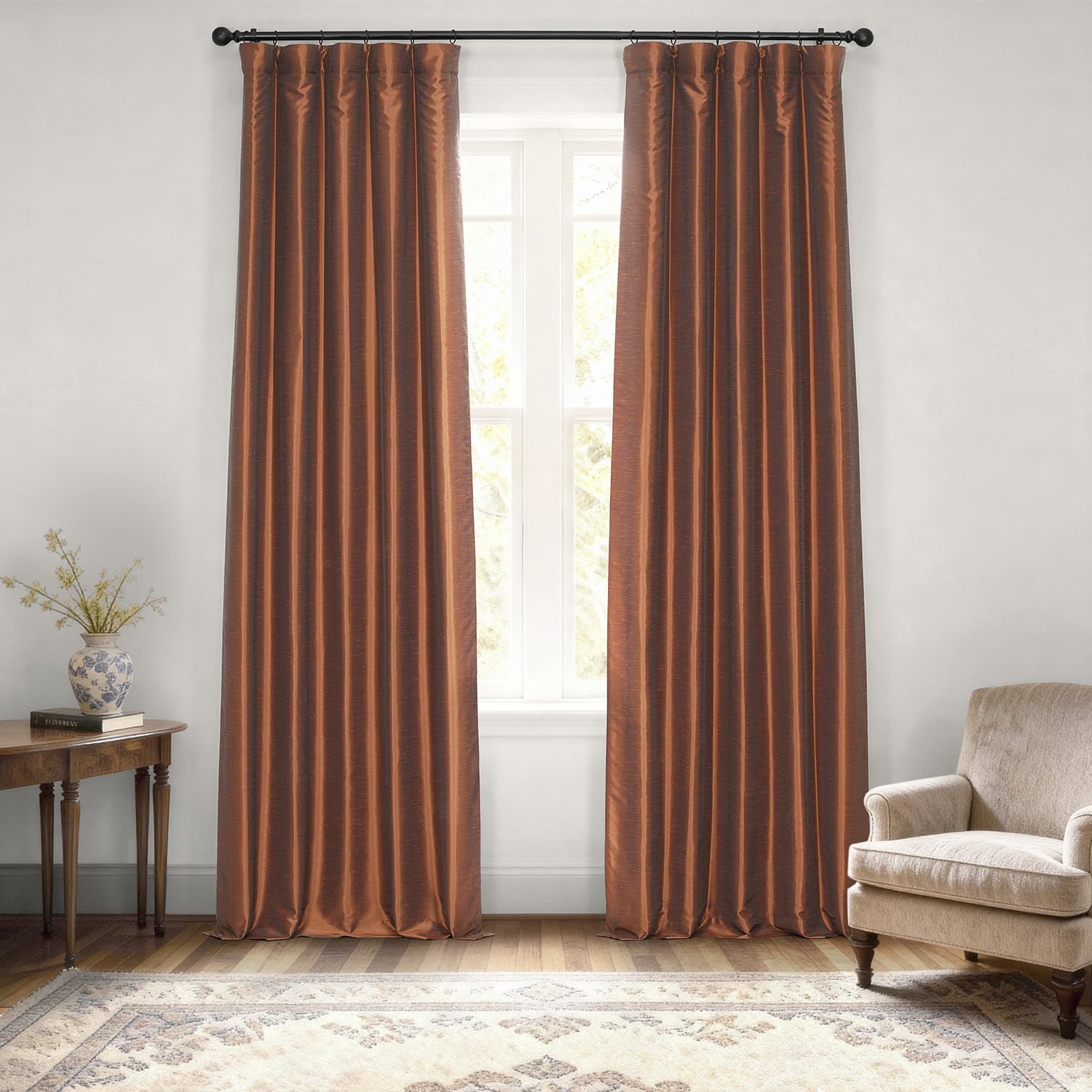 HPD Half Price Drapes Room Darkening Curtains for Bedroom Vintage Textured Faux Dupioni Silk Curtains for Living Room (1 Panel), 50 X 120, Copper Kettle Image