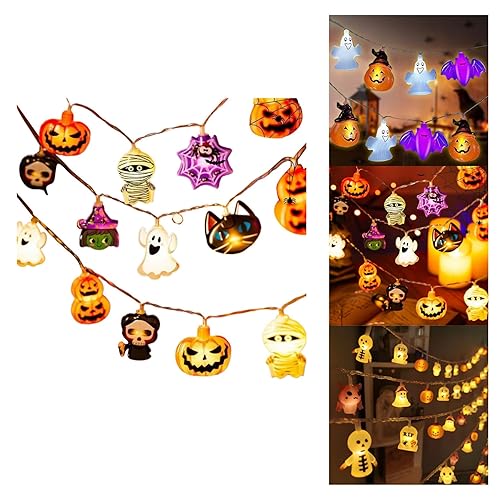 Halloween String Lights Decorations, Halloween Fairy Lights, 2025 Cute Light Up LED Battery Operated (Not Included) Indoor&Outdoor, Pumpkin&Ghost Lantern for Party Garden Window Fence (A,1.5M,10LED)