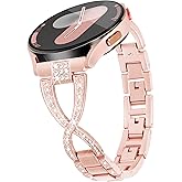 G-ficu Galaxy Watch 7 6 5 4 band, 20mm X-Shape Band for Samsung Watch 4 5 6 7 Bands 40mm 44mm, Women Bling Diamond Metal Band for Watch 4 6 Classic/Watch FE/5Pro/Watch 3 41mm/Active 2-Rose Gold