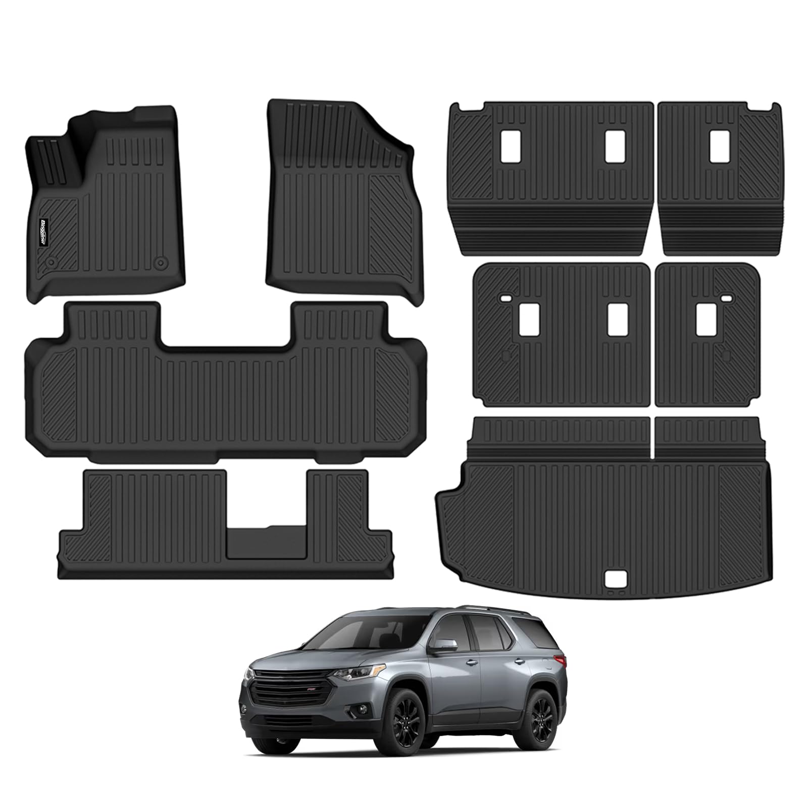 Photo 1 of *MINOR DAMAGE - USED*
Bingoliner Floor Mats for 2018-2023 Chevrolet Traverse 8 Seats Bench Seats (Fit 2024 Traverse Limited), Trunk Mat and Backrest Mat All Weather TPE Protector for Chevy Traverse Accessories