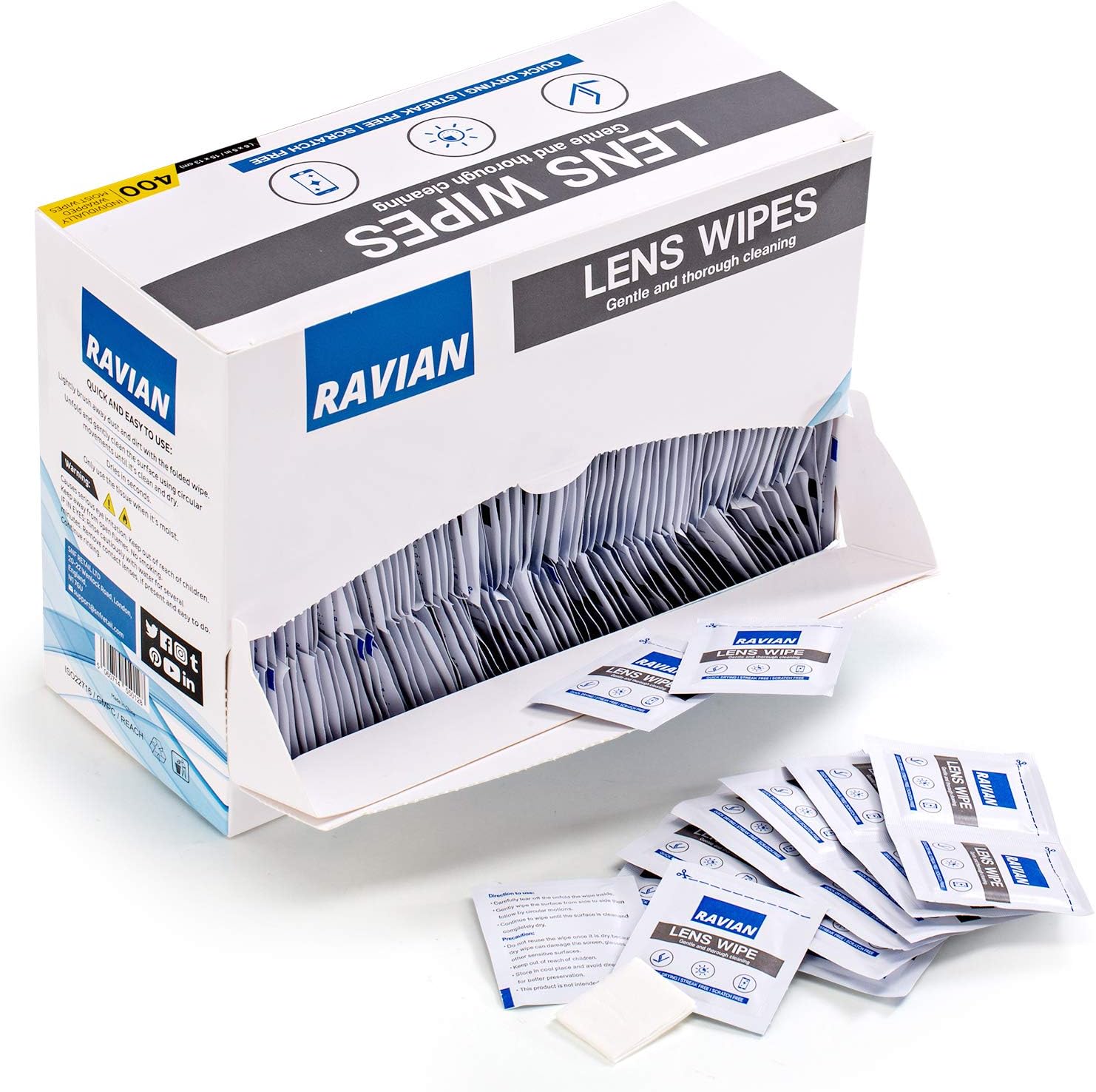 Glasses Cleaner Wipes 400 Individually Wrapped Antibacterial Lens Wipes Multipurpose Suitable for Spectacle Lenses Cameras