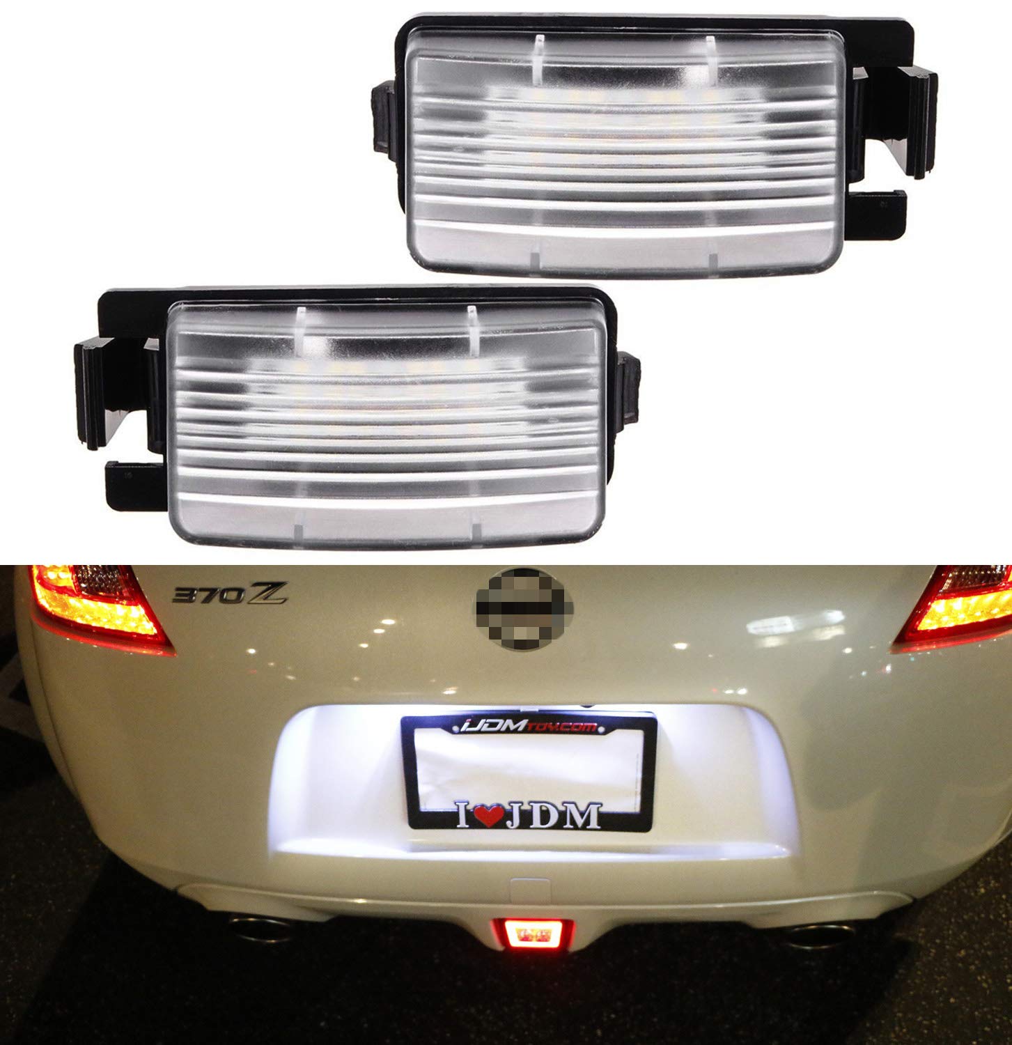 iJDMTOY Super Bright 24-SMD OEM Replacement LED License Plate Light Lamps Compatible With 350Z 370Z GTR Cube Leaf Sentra Versa G25 G35 G37, etc