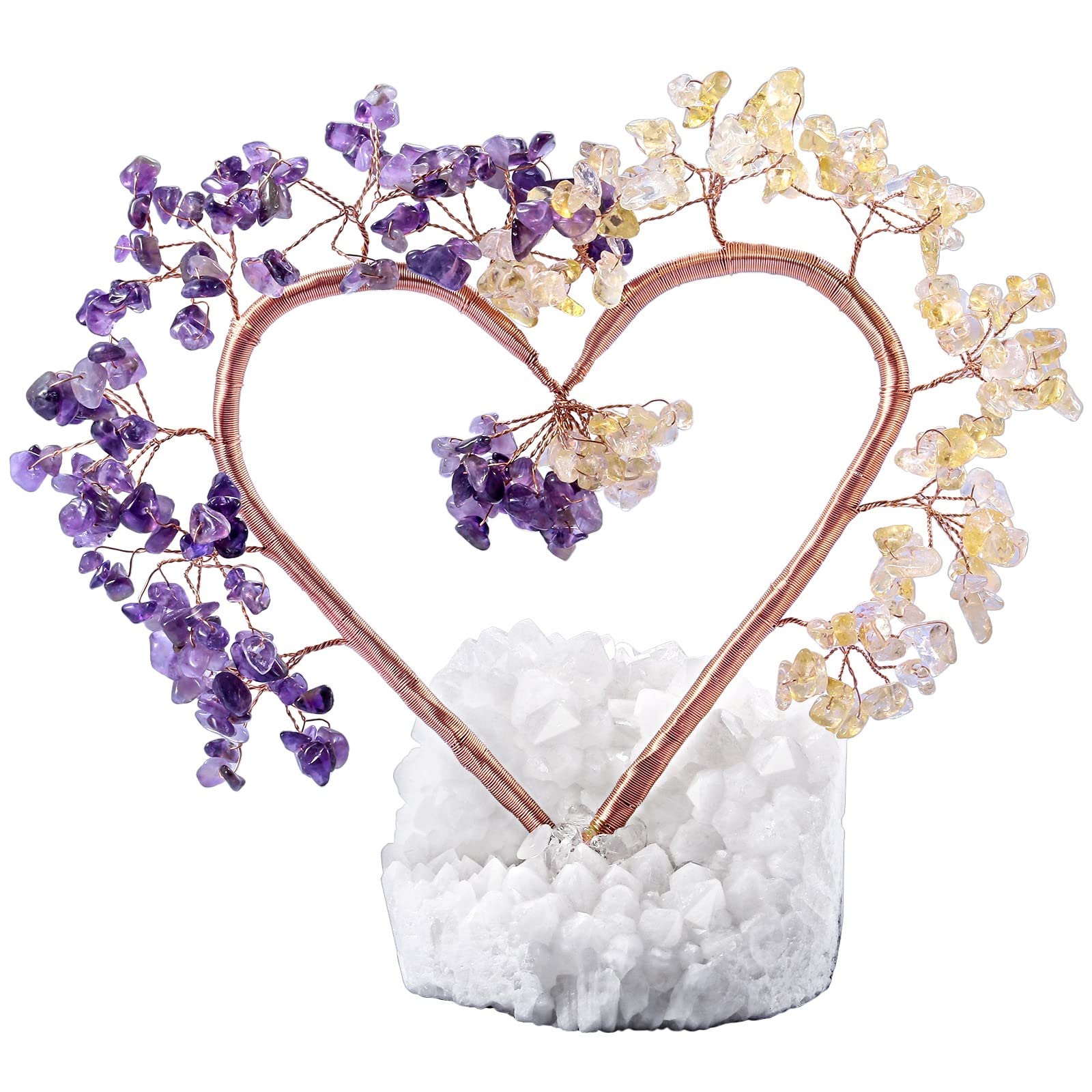 KYEYGWO Natural Crystal Stones Tree with Rock Crystal Cluster Base Quartz Bonsai Money Tree for Home, Office and Feng Shui Decor, Amethyst and Citrine