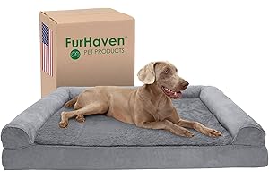 Furhaven Cooling Gel Dog Bed for Large Dogs w/ Removable Bolsters & Washable Cover, For Dogs Up to 125 lbs - Plush & Suede Sofa - Gray, Jumbo Plus/XXL