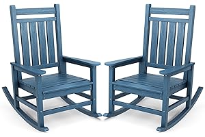 SERWALL Oversized Outdoor Rocking Chair Set of 2, HDPE Rocker for Adults, Patio Rocking Chairs for Porch, Blue