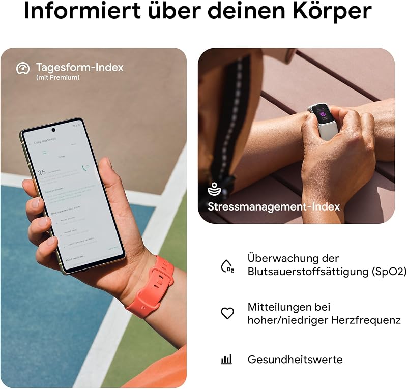 Google Charge 6 Aktivitätstracker enthält eine 3 monatige Google Health Premium Mitgliedschaft, 7 Tage Akkulaufzeit, Google Wallet und Maps, Koralle/Aluminium in Champagne Gold