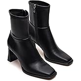 Atsroel Ankle Boots For Women Square toe Short Booties Chunky Heel Booties Dress Fall Boots Side Zip Low Heel Combat Mid Calf Fashion Motorcycle Shoes Travel Casual Outfit