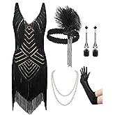 SWEETV Women's 1920s Flapper Dress,Roaring 20s Costumes Great Gatsby Dresses for Women with 20s Accessories Set For Harlem Nights/Formal/Cocktail/Party/Prom/Club/Wedding,X-Large,Black