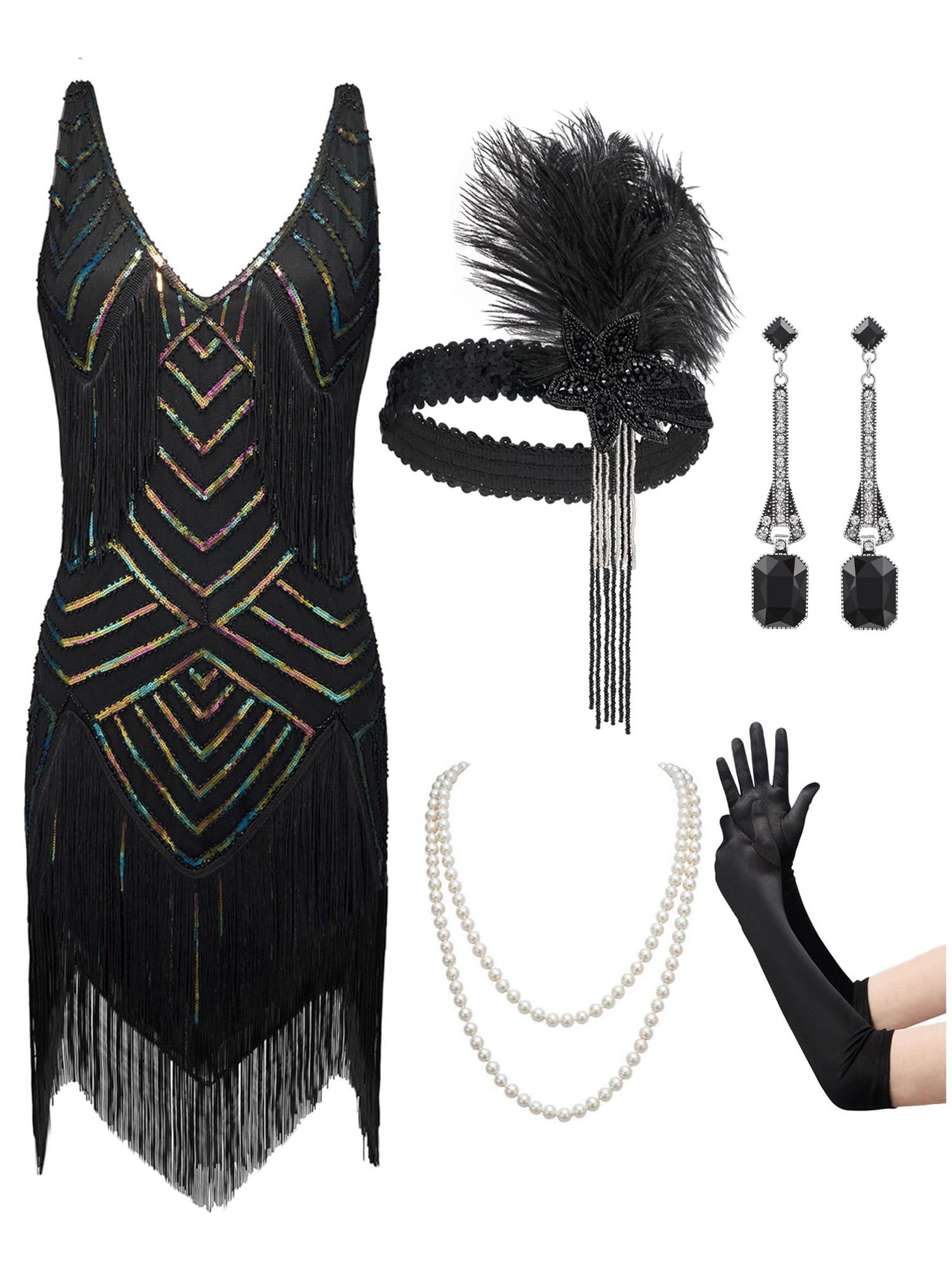 FUNDAISY Women's Flapper Dresses 1920s Sequins Art Deco Gatsby Cocktail Dress