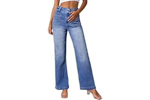 Sidefeel Women's Wide Leg Jeans High Waisted Tummy Control Stretchy Pockets Front Zimbaplatinum Jeans