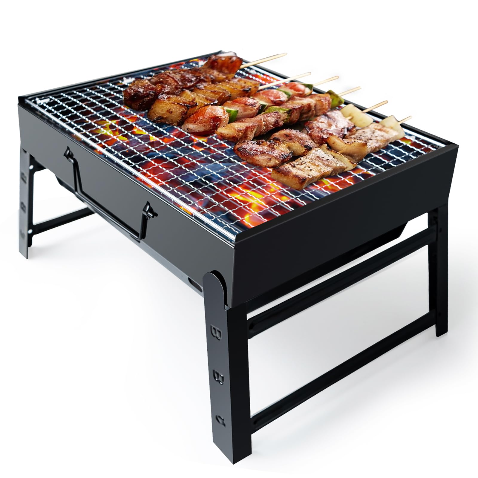 BBQ Barbecue Grill, Portable Foldable Charcoal Grill for Outdoor, Stainless Steel BBQ Tabletop Smoker for Picnic, Garden, Terrace, Camping, Travel, Hiking