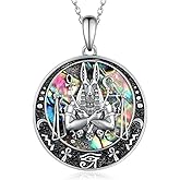 TYSO Egyptian Anubis Necklace 925 Sterling Silver Egypt Anubis Pendant Eye of Horus Necklace Abalone Shell Jewelry Gifts for Women
