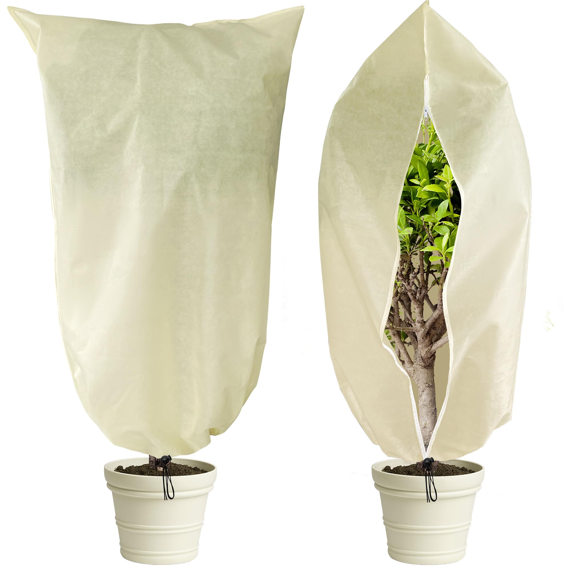 GIONAR 2 PCS Winter Plant Covers Freeze Protection-180x120cm Garden Fleece Bags Sacks - Rip Resistant Garden Frost Cloth Blanket Fleece Jacket with Zipper Drawstring for Plants