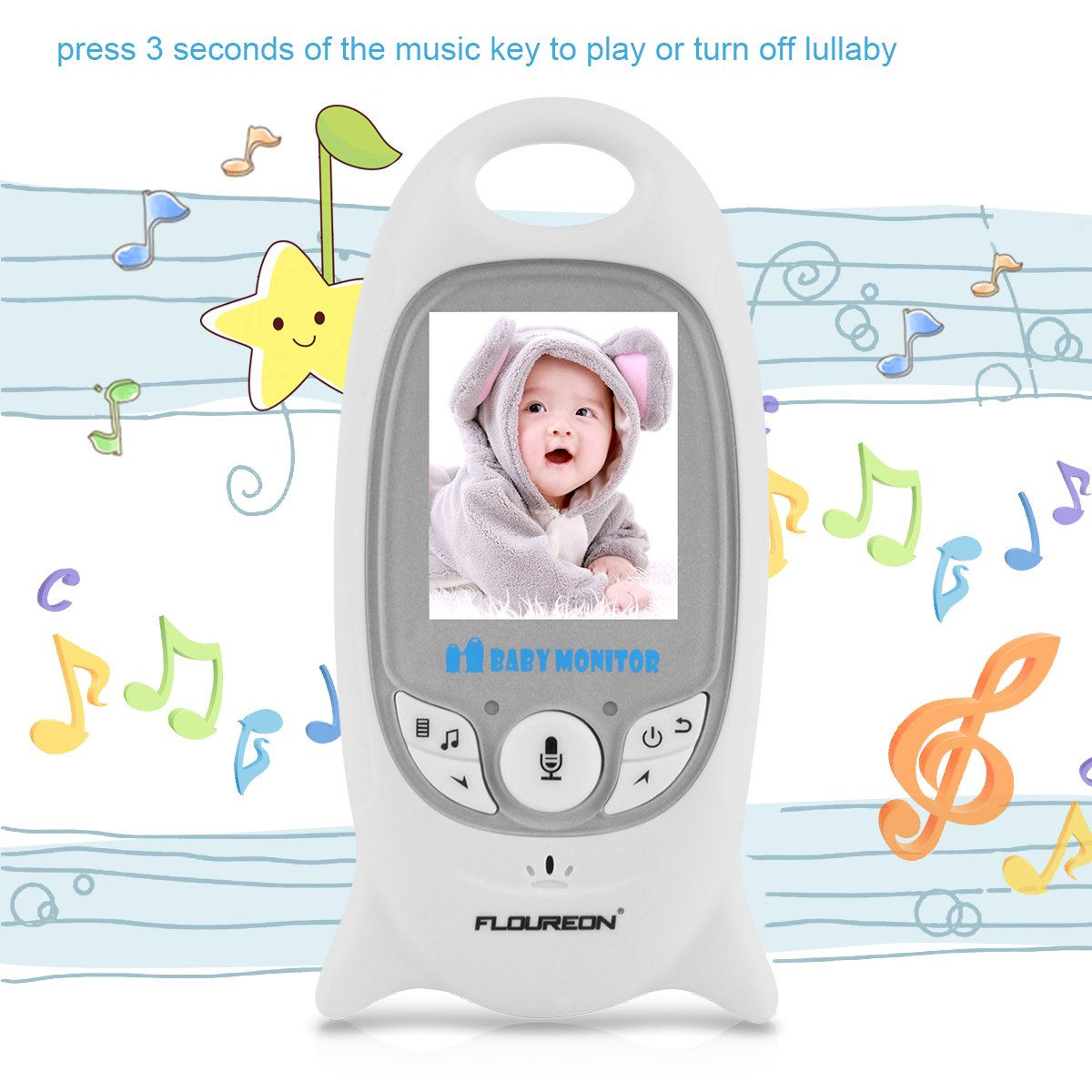 FLOUREON Wireless Baby Monitor IP Camera with Two Way talk 2.0 Inch LCD Digital Screen/Automatic Night Vision Security Camera/Temperature Monitoring/Lullabies Radio