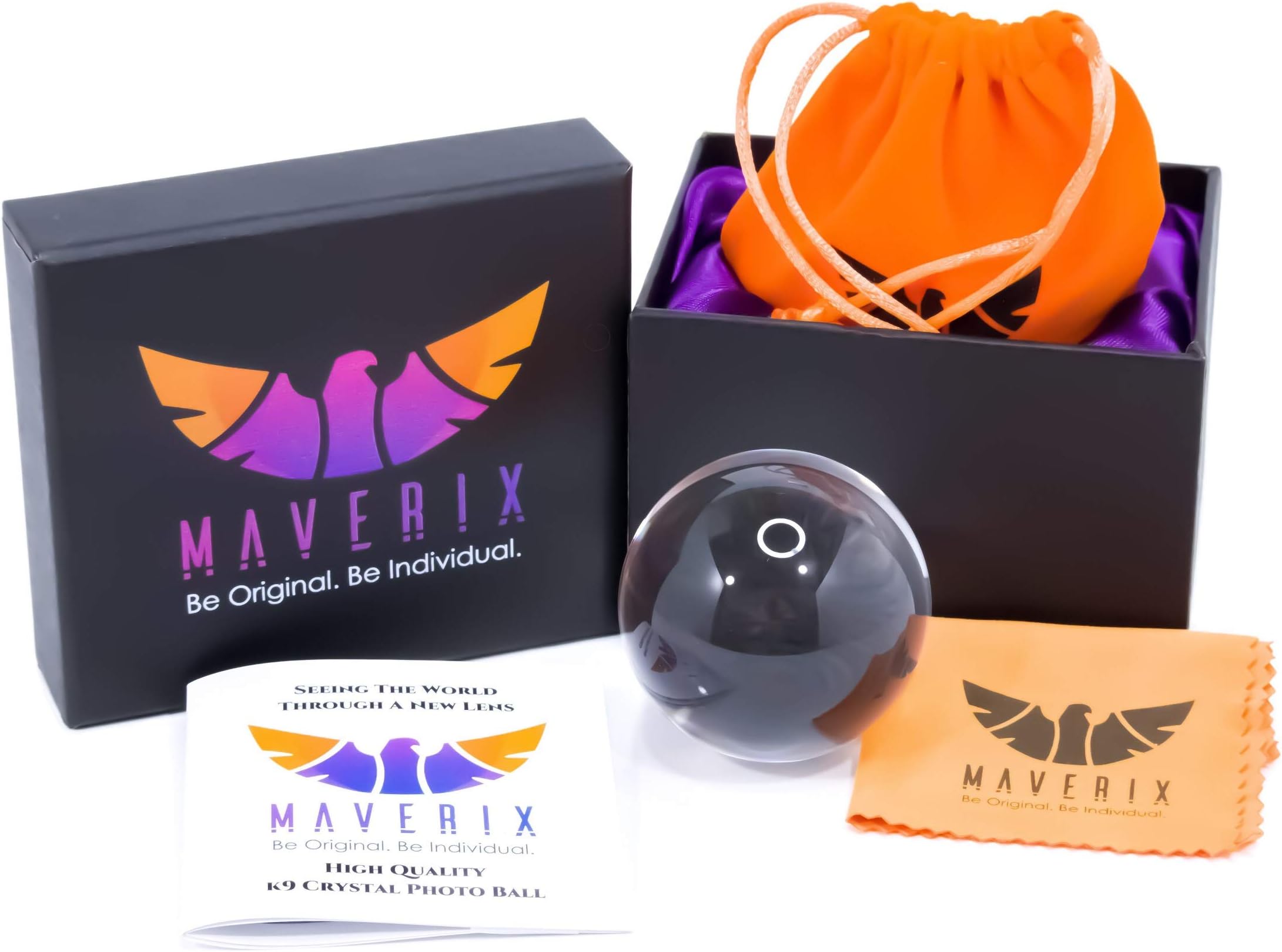 Maverix Photo Ball 80mm Lensball - PRO Edition - Camera Lens Photography Accessories and Photography Props - Pure K9 Crystal Ball with Travel Bag, Microfiber Cloth, and How-to Booklet