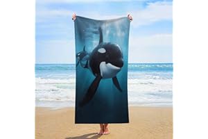 FJWKLRBV Killer Whale Beach Towel 61"x30" Quick Dry Lightweight Sand Free Towels Oversized Soft Thick Pool Towel Highly Absor