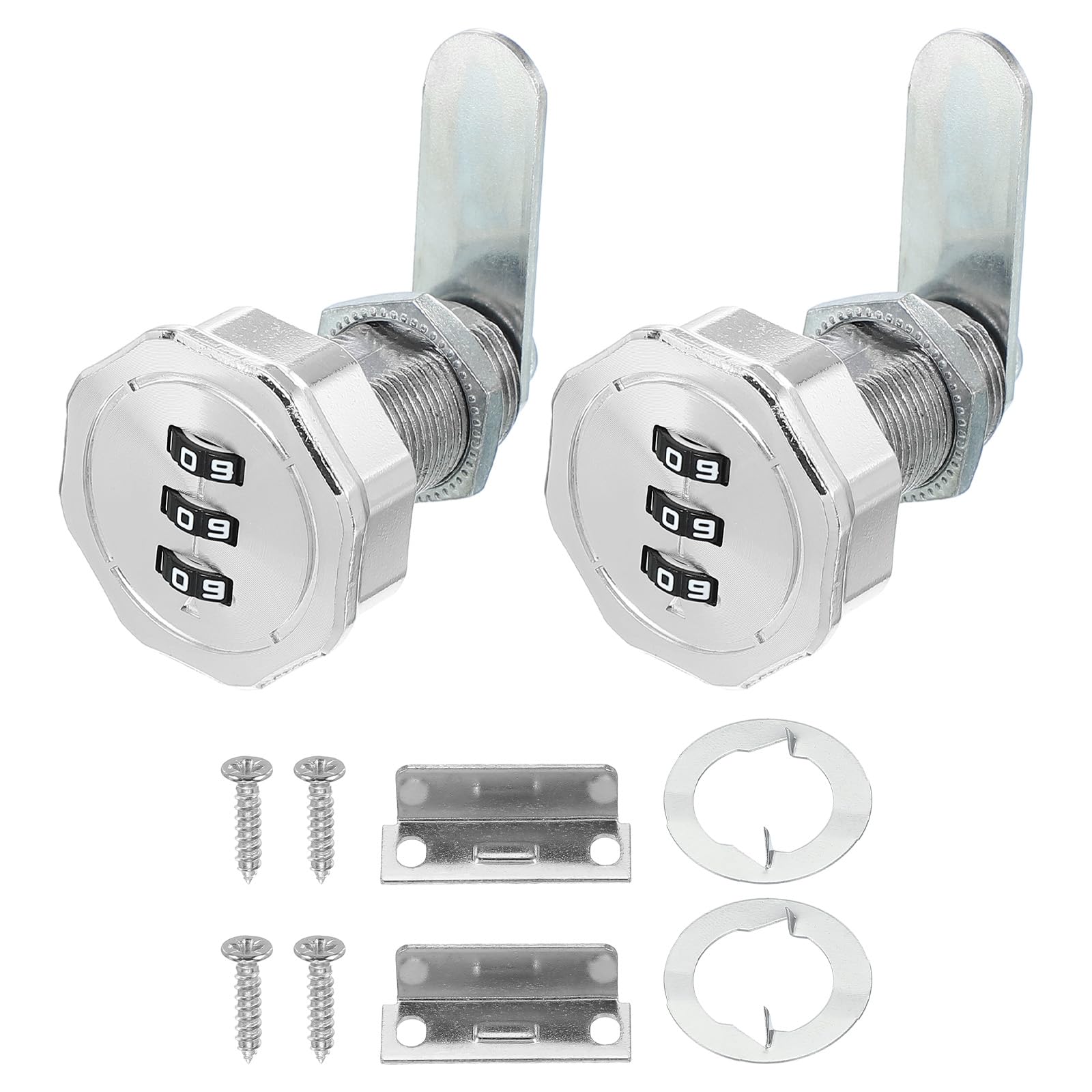 PATIKIL Combination Cam Lock 2 Pcs Zinc Alloy Keyless 3-Digit Password File Cabinet Lock 13/16" Cylinder Chrome Finish Security Lock with Screw for Drawer Cupboard Silver