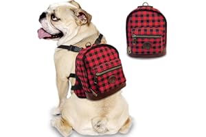 LEPAWIT Lapewit Dog Backpack Cute Backpack for Dogs, Built-in Poop Bag Dispenser, Buffalo Plaid & Pu Leather Design Dog Pack for Hiking Training and Daily Walking, Fit Puppy and Small Dogs